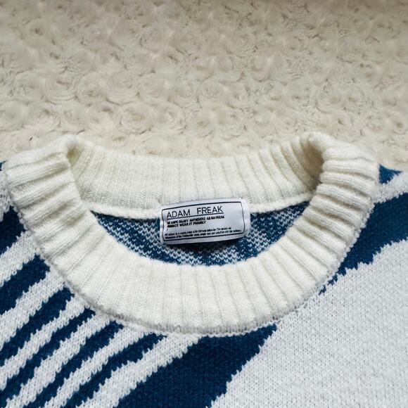 Adam Freak Unisex Cobalt Blue Psychedelic Swirl Groovy Crewneck Chunky Sweater M - Picture 9 of 11